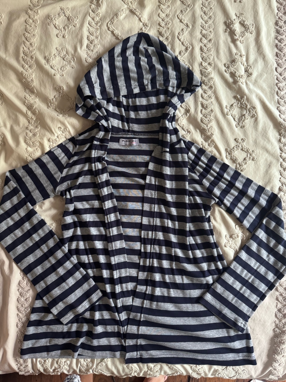Michael Stars Striped Navy and Gray Open Cardigan